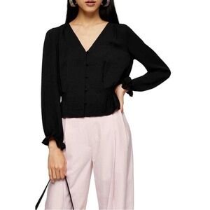 Topshop Millie Twill Tea V Neck Blouse Top